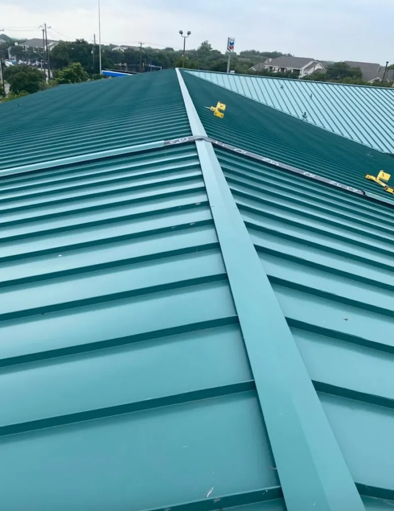 Green commercial metal roof ridge and valley for Metal Roof Repair in Westtown